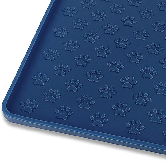 Ptlom Silicone Pet Placemat for Dog and Cat, Waterproof Anti-Slip Pet Feeding Bowl Mats for Food and Water, Small Medium Large Tray Mat Prevent Residues from Spilling to Floor, Navy Blue, 31.5" 23.6"