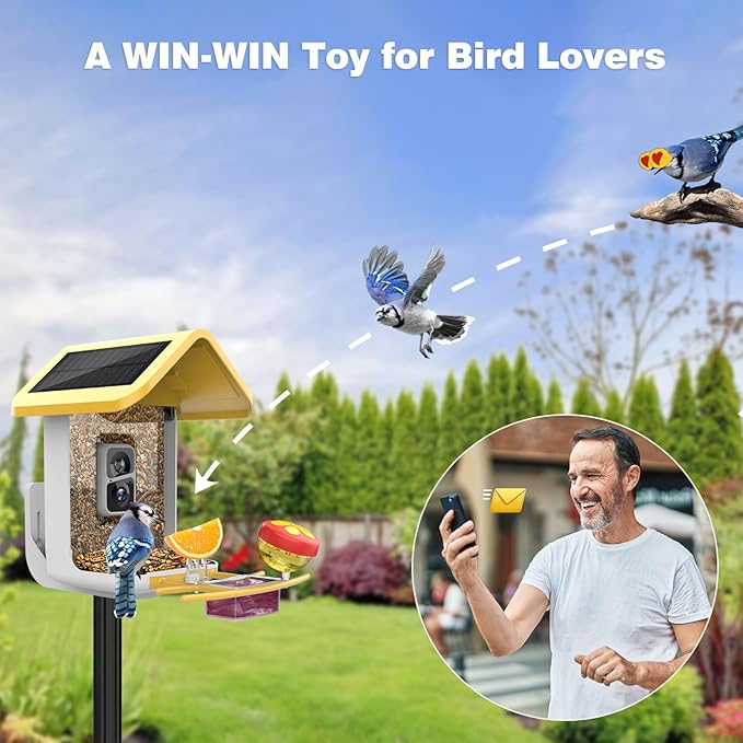 Bird Feeder with Camera: Solar Powered Smart Bird Camera Feeder 2K Live Feed for Backyard - AI Identify Auto Capture Videos, Gifts for Birdlovers Mom Dad, 2.4GHz WiFi