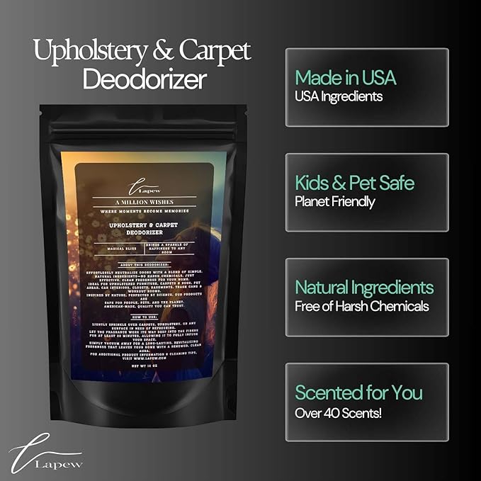 A Million Wishes Carpet Freshener Powder: Powerful Odor Eliminator for Home, Upholstery Deodorizer, Carpet Deodorizer, Pet Urine, Cat Litter Box - A Million Wishes Fragrance.