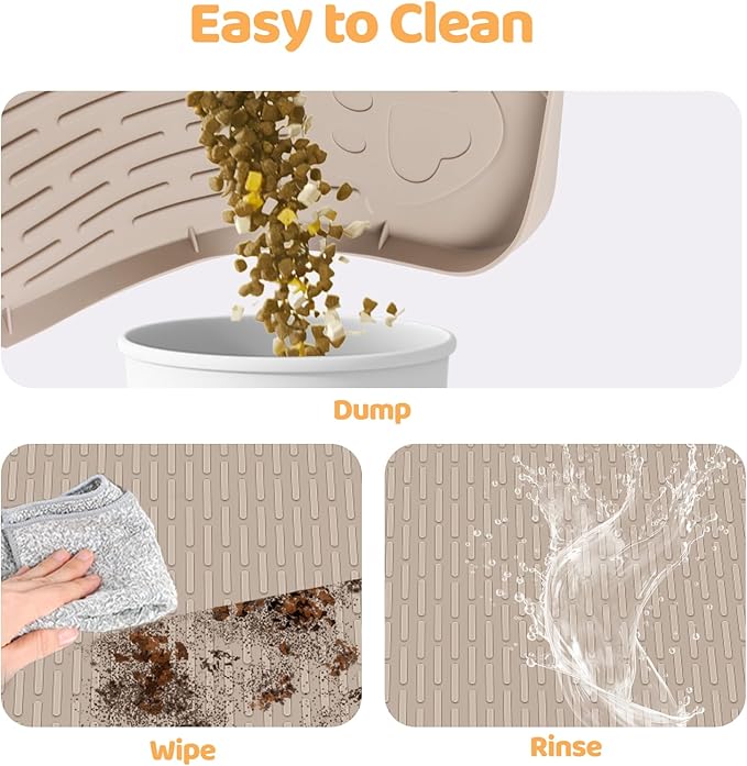 Cat Food Mat, 34" x 22" Large Silicone Pet Feeding Mat for Food and Water Bowls Non-Slip, Easy to Clean (Beige)