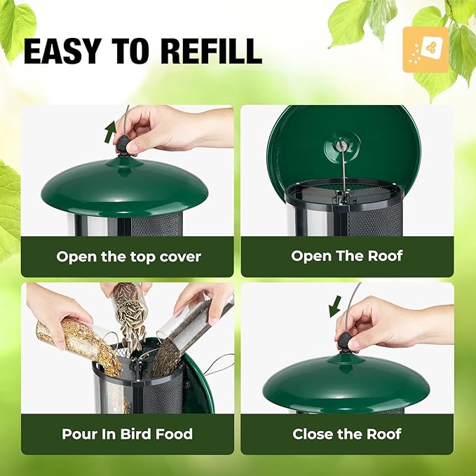 Veehoo Hanging Bird Feeder for Outdoors, 3 in 1 Large Capacity Metal Mesh Tube Bird Feeder for Thistle Nyjer Peanut, Wild Triple Finch Cardinal Feeders 6 lbs Seed Capacity for Outside