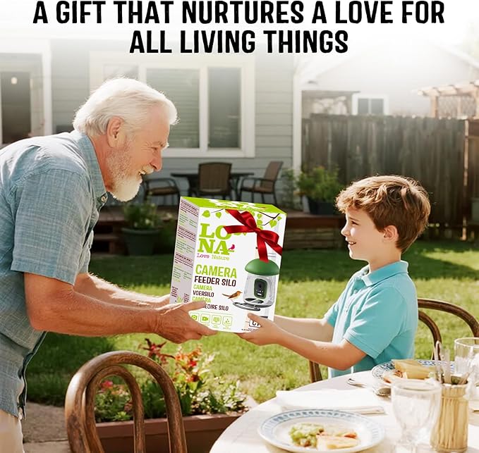 LONA Smart Bird Feeder with Camera, Dual-Lens, Solar-Powered, Wireless Birdwatching, Permanent AI Identify 10000+ Bird Species & Motion Detection, Gift Present