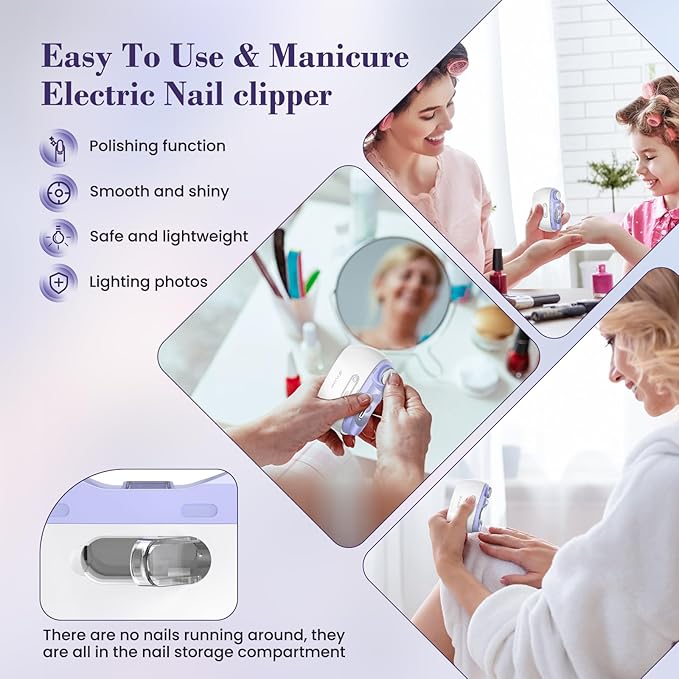 Electric Nail Clipper,2-in-1 Automatic Nail Clipper,Electric Nail Grinder,40DB Baby Nail Trimmer,LED Light Electric Nail Trimmer for Baby,Kids,Adults,Seniors,Manicure Set,Baby Nail Kit Portable White