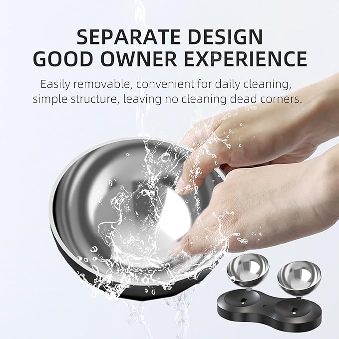 Double Dog Bowl with Stand, Elevated Dog Bowls for Small Medium Dogs & Cats, 2-in-1 Adjustable 0°&15° Tilted Stainless Steel Food Water Bowl Set, Non-Slip No-Spill Feeder for Improved Digestion