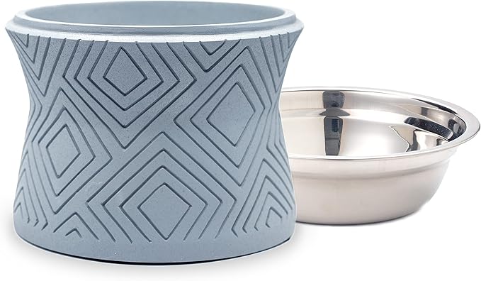 Pet Junkie Santa Fe Single Elevated Pet Bowl Stand with Removable Stainless Steel 16oz Inner Bowl for Small Dog Breed or Cat - Raised Dog Food or Water Station (Small, ICY Gray)