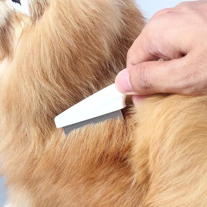 Pet Grooming Comb - 2-in-1 Multifunctional Stainless Steel Comb for Flea, Tear Stain Removal, and Dehairing Dogs and Cats' Face, Paws, and Body
