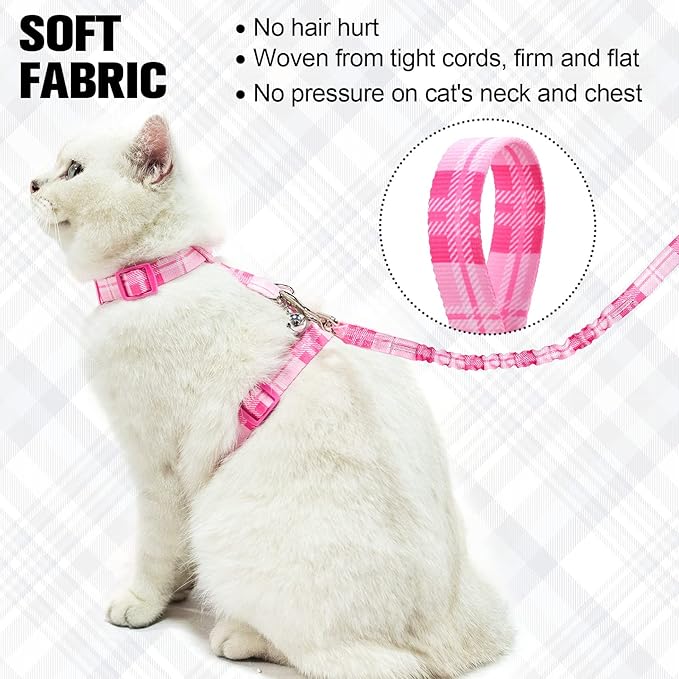 BEAUTYZOO Cat Harness and Leash Set Escape Proof for Walking, Kitten Soft Adjustable Vest Harnesses for Small Medium Large Cats, Easy Control Breathable Plaid Ribbon Nylon for Outdoor Indoor Use