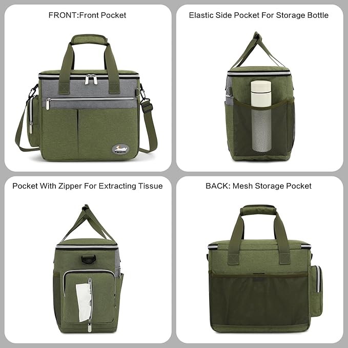 Dog Travel Bag for Pet Kit for Supplies with 2 Food Storage Containers 2 Collapsible Bowl 1 Feeding Mat 1 Dog Treat Pouch 7-Piece Set Perfect Road Trips Camping Weekend Doggy Gift Olive Green