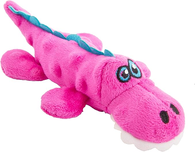 goDog Just For Me Gators Squeaky Plush Dog Toy, Chew Guard Technology - Pink, Mini