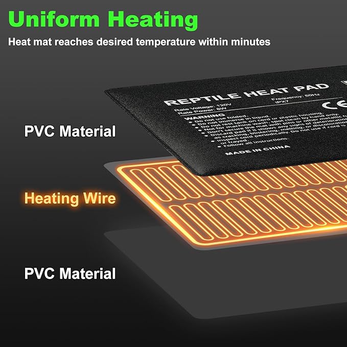 LUCKY HERP Reptile Heat Pad 8x12 Inch 16w, Under Tank Terrarium Heating Pad with Adjust Knob, Reptile Heat Mat for Turtle, Lizard, Hermit Crab, Frog, Snake