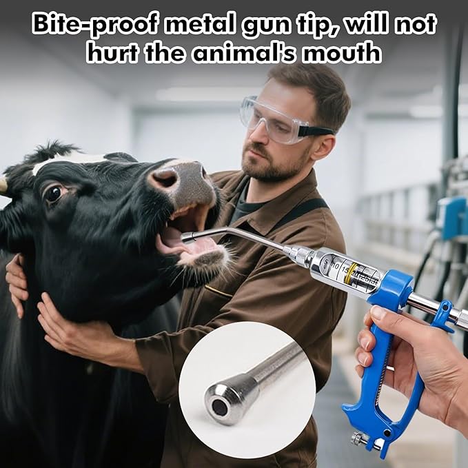30ML Veterinary Metal Drench Gun, Feeding Gun with 2.5L Portable Tank, Adjustable Continuous Dosing Tool for Livestock, Safe Oral Dispenser for Sheep, Horses, Pigs, Cattle