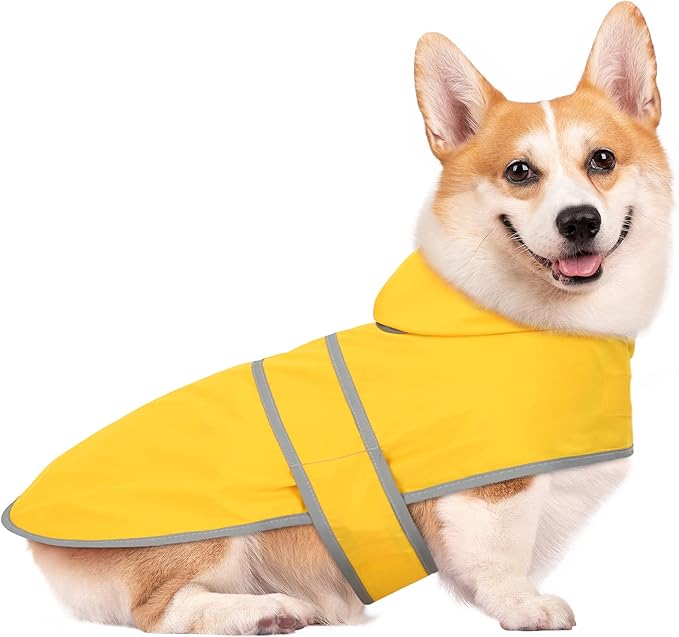 Dog Raincoat for Medium Dogs Puppies Waterproof Hooded Rain Jacket with Reflective Strips Leash Hole & Poncho Adjustable Fit (Yellow,M)