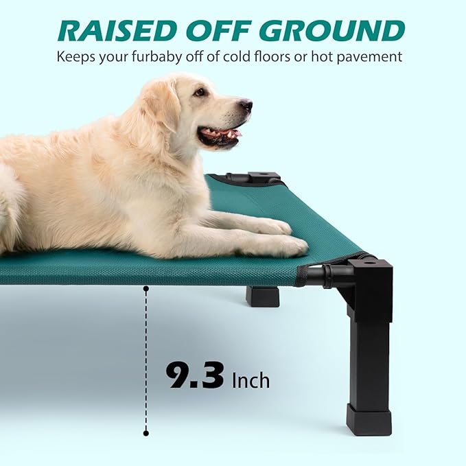 Heeyoo Elevated Dog Bed, Cooling Raised Pet Cot with Chew Proof Washable Breathable Mesh and Metal Frame, Portable Dog Cot Bed with No-Slip Feet for Outdoor or Indoor Use