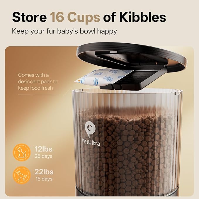 Automatic Cat Feeder WiFi- 5Ghz Cat Food Dispenser with APP Remote Control- Auto Pet Feeder for Small Dog Indoor- Easy to Set Up and Clean- Dual Power with Desiccant Bag Keep Fresh