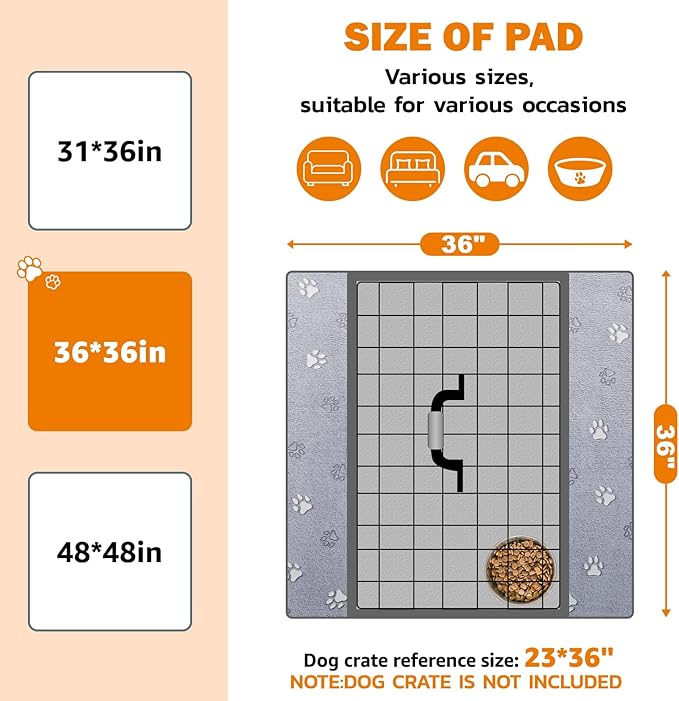 LOOBANI Washable Pee Pads for Dogs, Reusable Pee Pads for Dog Mat Puppy Pads Training Pads Non Slip Whelping Pad for Dog Playpen, Crate, Car, Grey 2 Pack 36 x 36 in