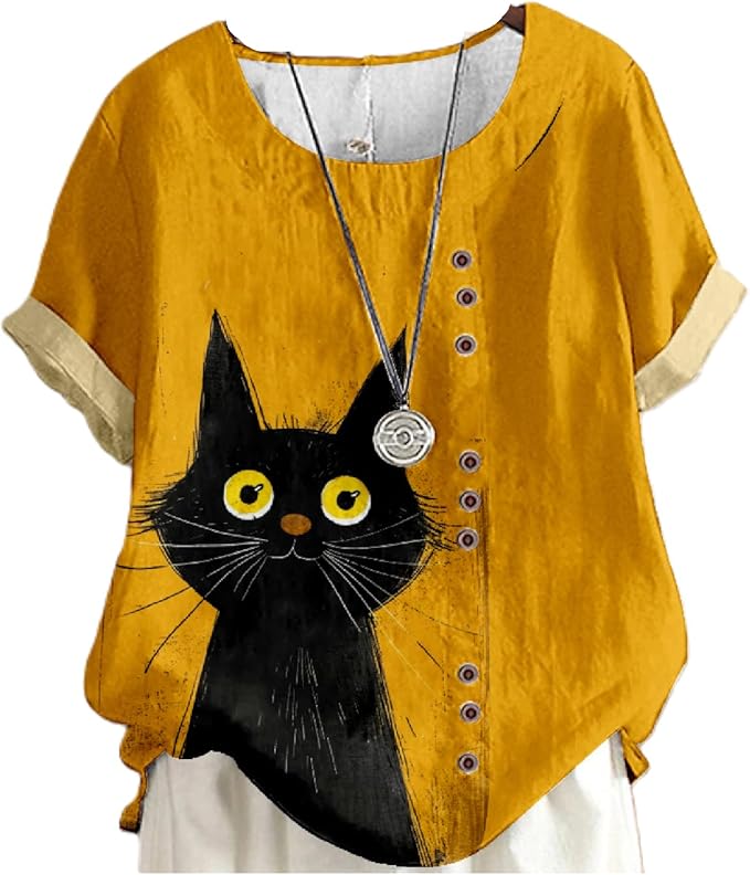 Japanese Print Women Summer Shirts Flower Bird Graphic Plus Size Tunic Tops Crewneck Short Sleeve Blouses