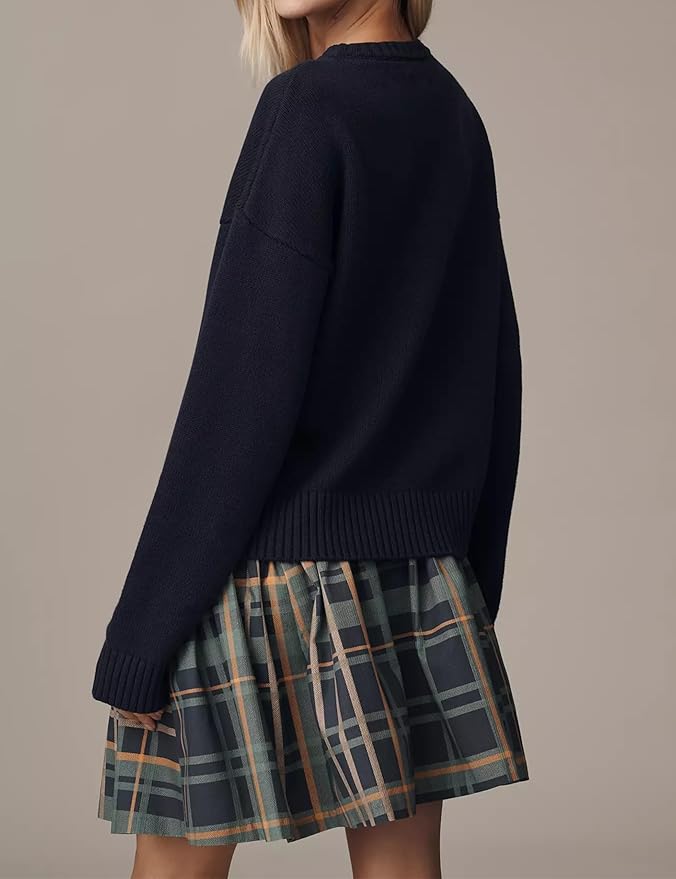 Dog Print Sweater for Women Cute Graphic Knit Pullover Tops Long Sleeve Crew Neck Trendy Fall Outfits 2025