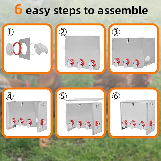 XKV Metal Automatic Chicken Feeder 90LBS with 8 Ports,No Feed Waste,All Seasons Support,Weather-Resistant and Animal-Proof,Suitable for Chicken,Geese,Ducks,Turkeys,Quails