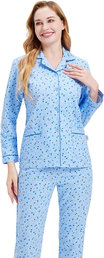 GLOBAL Flannel Pajamas for Women 2-Piece Comfy and Cozy Flannel Pj Set Cotton Loungwear