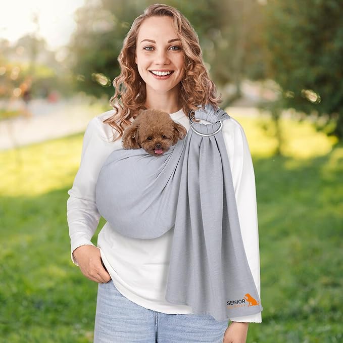 Dog Sling Carrier for Small Dogs,Carrying Wrap Anti-Anxiety Cat Sling,Adjustable Pet Sling (Light Blue) (Light Gray)