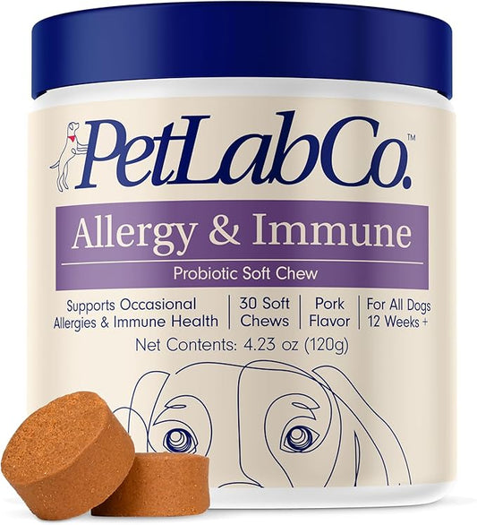 PetLab Co. Allergy & Immune Probiotics for Dogs, Support Seasonal Allergies, Gut & Digestive Health - Pork Flavor - 30 Soft Chews - Packaging May Vary
