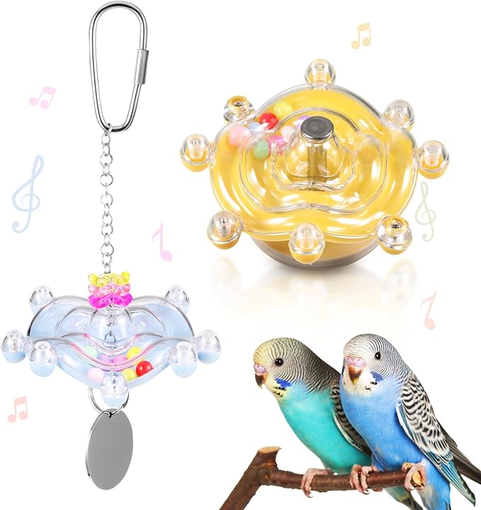 2Pcs Bird Spinner Hanging Toys for Parakeets, Interactive Wheel for Small Medium Parrots, Cockatiels, Conures - Rattle Chew Beak Exercise