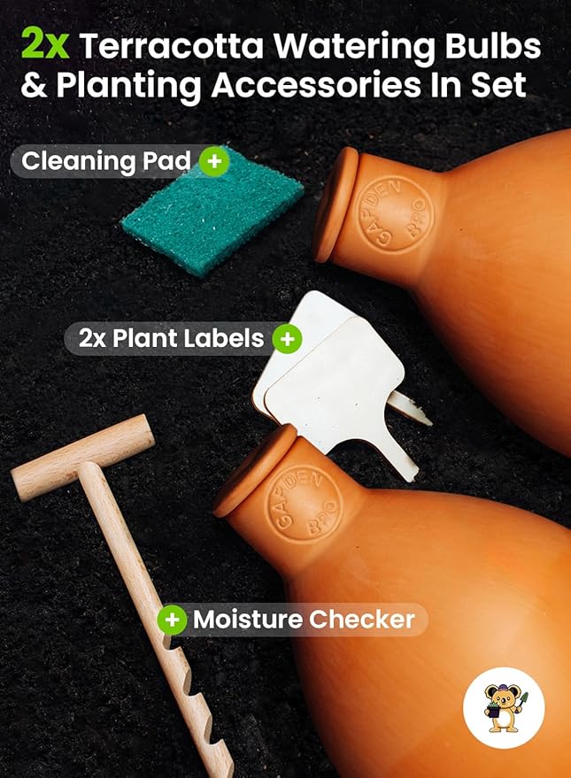 2pc Olla Pots For Garden Terracotta Watering Pots - 32oz XL Garden Olla Watering System For Raised Beds & Outdoor Plants - Covers 14 Sq Ft Irrigation Area, Water Plants While On Vacation [2pc XL 32oz]