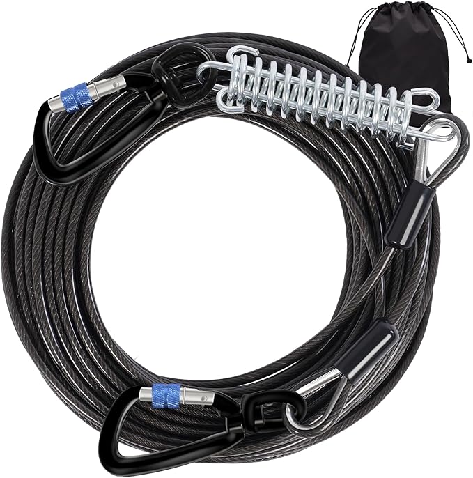 Snagle Paw Dog Leads for Yard 50FT-1000LBS Break Strength,Heavy Duty Tie Out Cable for Dogs with Swivel Lockable Hook & Spring,Chew Proof Dog Chain for Outside,Dog Run Cable for Medium Large Dogs
