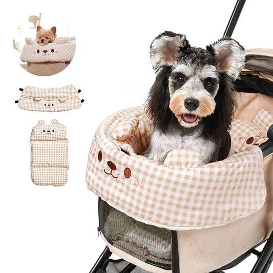 Cooling Cushion for Pets, Removable & Washable Dog Stroller Cushion, Both Side Used Pet Stroller Cushion for Dogs & Cats, Khaki