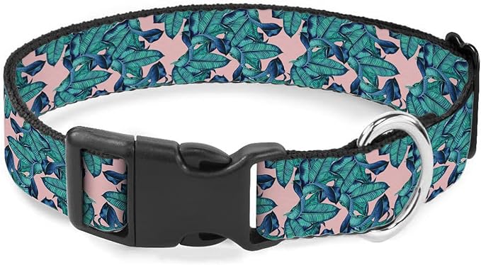 Green Palm Leaf Pink Dog Collar Soft Pet Collars for Small Medium Large Breed Dogs Cats Puppy Kitten Terrier