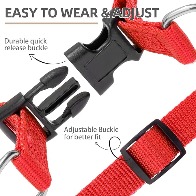 PUPTECK No Pull Dog Harness Soft Adjustable Basic Nylon Step in Puppy Vest Outdoor Walking with ID Tag Medium Red