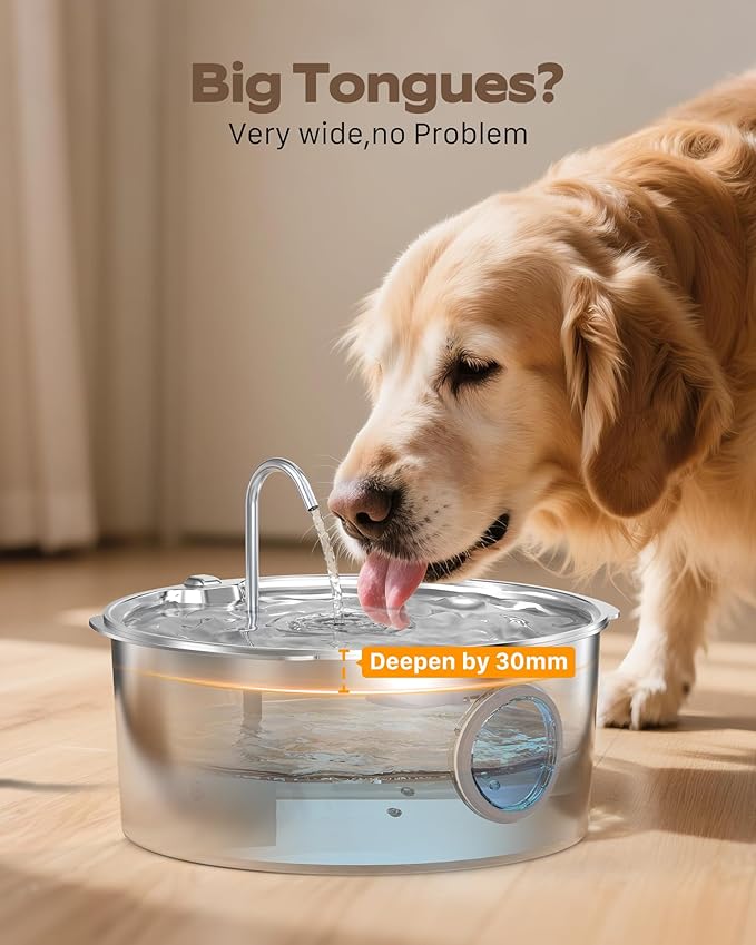 Dog Water Fountain for Large Dogs: Stainless Steel Dog Fountain Water Bowl - 3.2Gal/406oz/12L Super Quiet Big Cat Water Fountain with Visual Water Level -Great for Large Dogs Cats and Multi-Pet Home