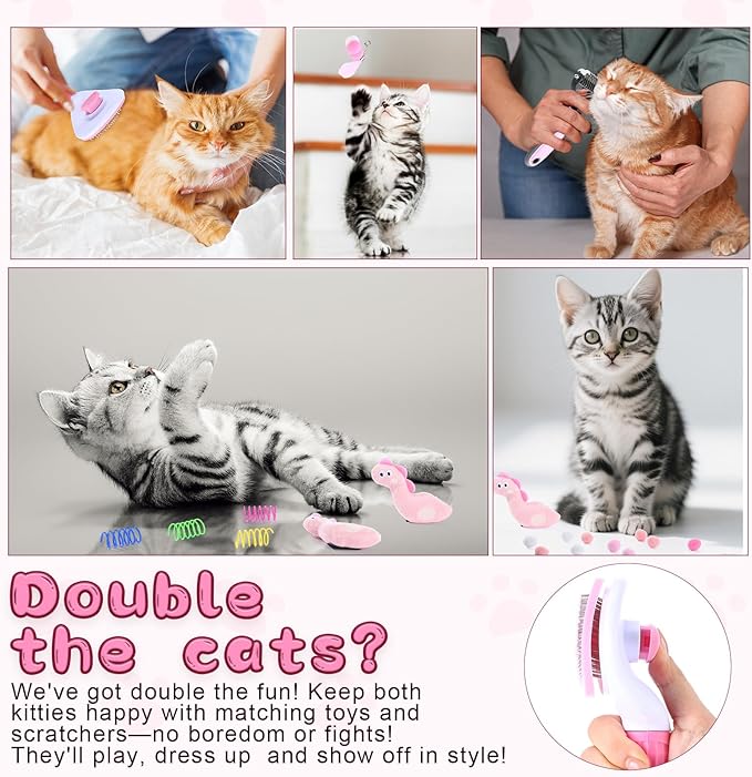 Eccliy 35 Pcs Kitten Starter Kit for 2 Indoor Kittens Essentials Including Carriers, Litter Boxes, Mats, Collars, Beds, Scratch Pad, Bowls, Toys Accessories Cat Welcome Gift Foster Adopt Supplies