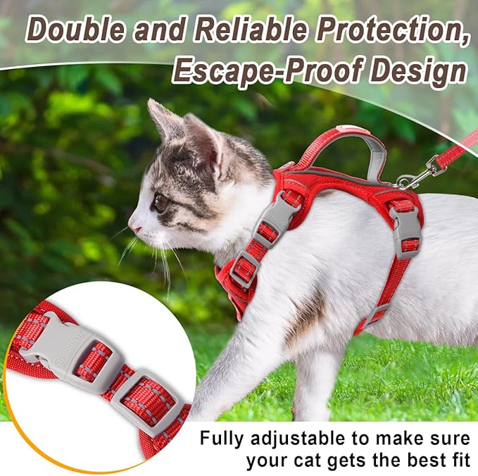 Cat Harness and Leash Set for Walking Escape Proof for Small Large cat Kitten Harness with ID tag Pocket (Red,XS)