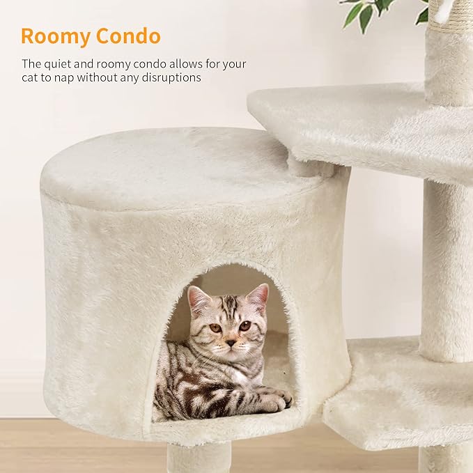 BestPet Cat Tree 36 inch Tall Scratching Toy Activity Centre Cat Tower Cat Condo Multi-Level Furniture Scratching Posts for Indoor Cats,Beige