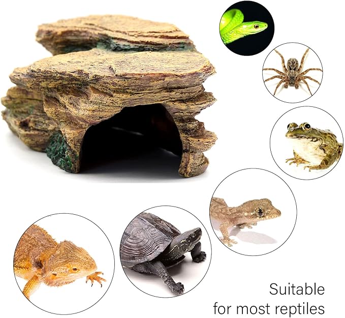 Turtle Basking Platform Shale Scape Step Ledge, Reptile Cave Hideout Turtle Tank Accessories Decorations, Great for Reptiles, Amphibians, Leopard Gecko, Bearded Dragons, Lizard, Frogs
