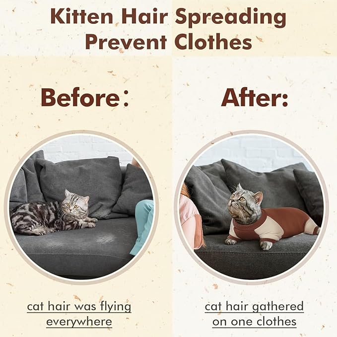 DENTRUN Cat Recovery Suit, Kitten Hair Sticky Onesie, Surgical Cone Alternative Shirts for Female Male Cat Recovery After Surgery, Cat Hair Spreading Prevent Clothes Pajama Apparel for Cats Only