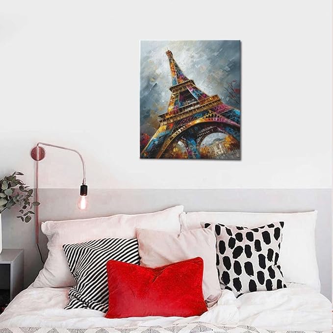 Paris Eiffel Tower Wall Art Paris Architecture Canvas Wall Decor Europe City Eiffel Tower Pictures Painting Print Artwork Framed Decorations Gifts for Living Room Bedroom Office 20"x24"