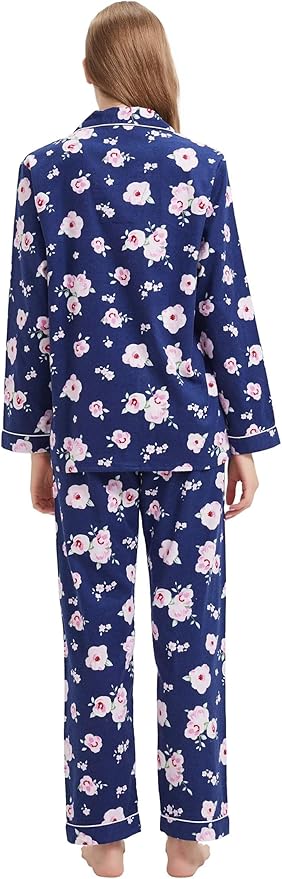 GLOBAL Flannel Pajamas for Women 2-Piece Comfy and Cozy Flannel Pj Set Cotton Loungwear