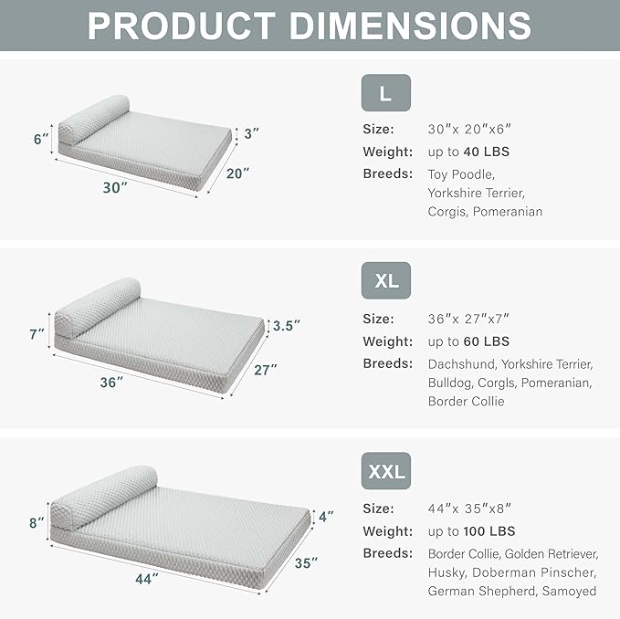 Tinaco Orthopedic Dog Couch Bed for Large Dogs, Cats - XX-Large, Removable Washable Cover