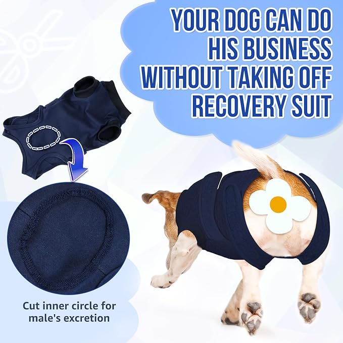 Lukovee Recovery Suit for Dogs, Zipper-On Onesie for Female Male Dog, Abdominal Wounds Cone E-Collar Alternative, Prevent Licking Spay (M, Dark Blue)