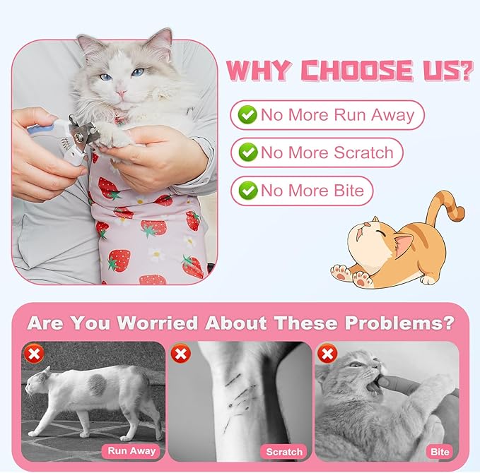Supet Cat Wrap for Cutting Nails, 2025 Self-Adherent Cat Grooming Wrap, Anti-Escape Calming for Medicine, Nail Clipping, Teeth Brushing, Ear Cleaning