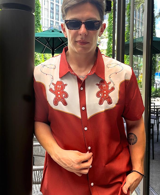 Men’s Hawaiian Shirt Western Cowboy Symmetrical Print Short Sleeve Button Down Casual Beach Holiday Summer Shirt