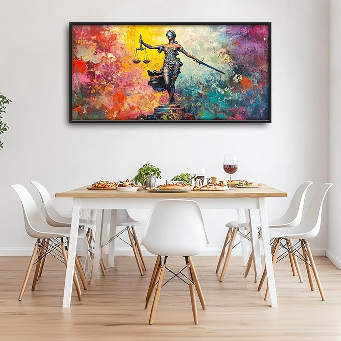 Extra Large Lady Justice Framed Wall Art for Living Room,Oversized Scales of Justice Pictures Wall Decor,Abstract Colorful Canvas Print Painting Modern Artwork Bedroom Office Bathroom 60L" x 30W"