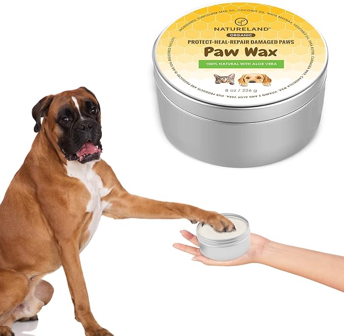 [8 OZ] Natureland Organic Paw Wax for Dogs and Cats, Natural Outdoor Protection to Heal, Repair, and Protect Dry, Chapped, or Rough Pads, Helps Protects Paws on Snow, Sand, or Dirt (8 OZ)