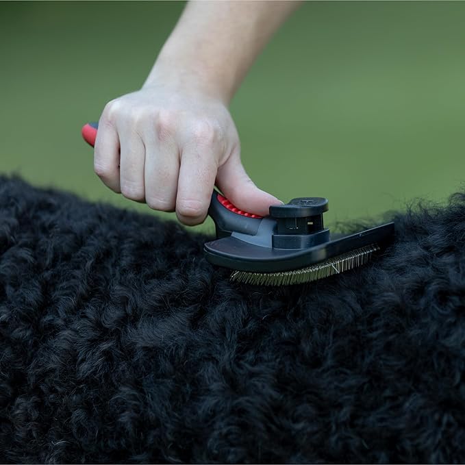 Jeffers Pet Self-Cleaning Slicker Brush for Dogs & Cats – Self Cleaning Button, Removes Tangles & Loose Hair, Non Slip Handle for Easy Grooming, Go To Gift for Pet Owners – Black, Red - Small