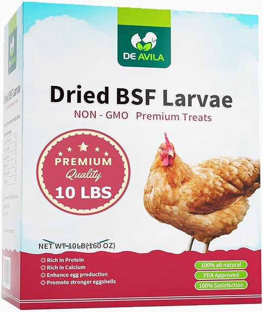 10LB Dried Black Soldier Fly Larvae for Chickens, Non GMO 86X More Calcium BSF Larvae Than Mealworms for Chickens & Birds, Natural Chicken Feed Bulk, Chicken Worms Treats, Wild Birdseed Attractant