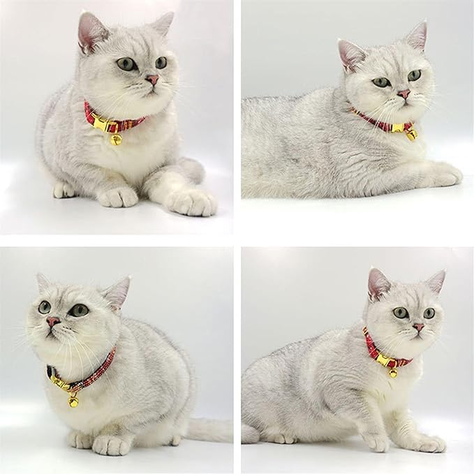 Personalized Cat Collar with Bells,Velvet Customized Small Cat Collar with Name Tag,Pet Collar with Name Phone Number Engraved ID Tags for Boy and Girl Kitten Cats (Khaki Christmas cat Collar)