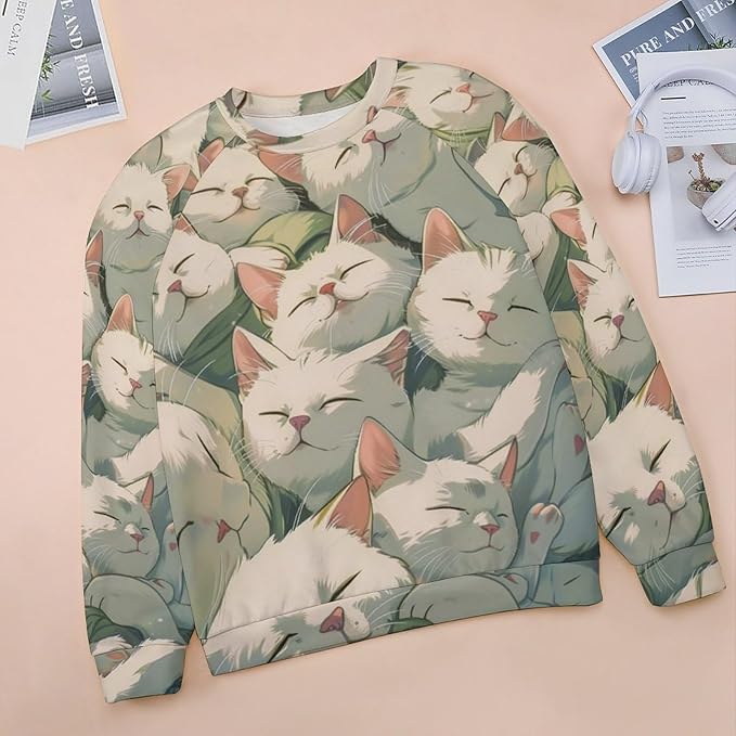 Womens Long Sleeve Tops Y2k Japanese Art Print Sweatshirts Fall Pullover for Women Crewneck Vintage Shirts Boho Tops