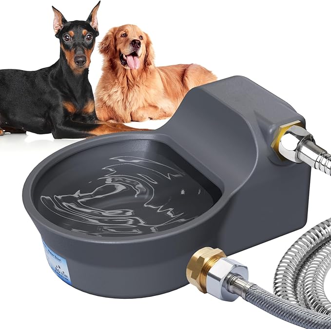 Automatic Water Dispenser for Dogs, Patented 2L Dog Water Bowl Dispenser, Automatic Chicken Waterer Fit 3/4'' GHT Faucet, Water Hose, Copper Connector Outdoor Dog Water Bowl for Livestock Animal